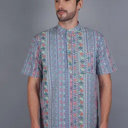 Cot'N Soft Ethnic Motifs Printed Pure Cotton Mandarin Collar Straight Kurta-5
