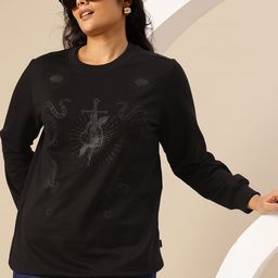 Sztori Plus Size Conversational Printed Round Neck Sweatshirt-picture-25