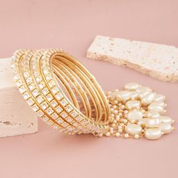 GC PREMIUM JEWELLERY Set Of 4 Kundan-Studded & Beaded Bangles-10