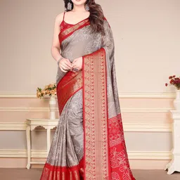 MAGNEITTA Floral Print Zari Block Print Saree-31