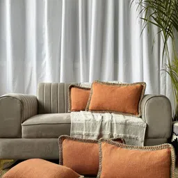 EXPORT HOUSE Rust 5 Pieces Solid Cotton Rectangle Cushion Covers-12