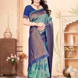 Om Shantam Sarees Ethnic Motifs Zari Silk Blend Kanjeevaram Saree-picture-45