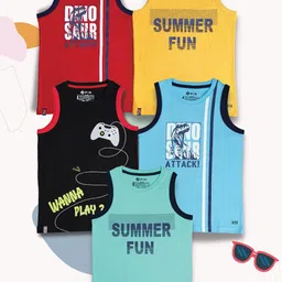 3PIN Pack Of 5 Printed Pure Cotton Boys Basic VestsBENJAMIN-image-23