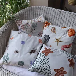 Crown of Poppies White & Orange Set of 4 Quirky Square Cushion Covers-16