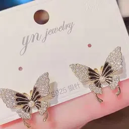 Nitant Black Stones Studded Butterfly Shaped Korean Fashion Earrings-27