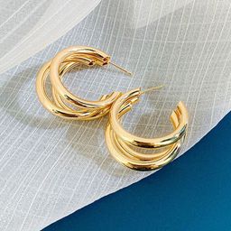 COOLWOOL Korean Gold-Plated Contemporary Half Hoop Earrings-image-44