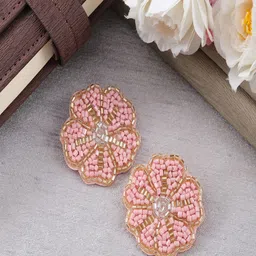 Sangria Gold Plated Artificial Beaded Floral Shaped Studs-1