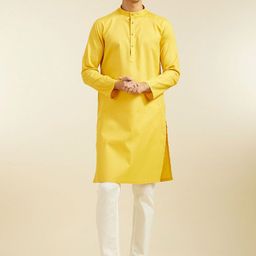 Diwas by Manyavar Band Collar Pure Cotton Jacquard Straight Kurta With Pyjamas-image-37
