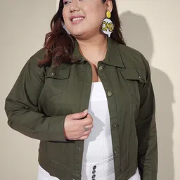 QIOA Women Solid Lightweight Plus Size Denim Jacket-picture-26
