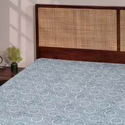Fabindia Blue & White Floral Printed Cotton 120 TC Double Bed-King Bed Cover-44