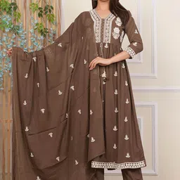 ANNAYEMA APPARELS Women Floral Embroidered Pleated Thread Work Pure Cotton Kurta with Pyjamas & With Dupatta-picture-8