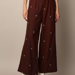 ONLY Women Ethnic Motifs Embroidered Flared High-Rise Pleated Trousers-image-74