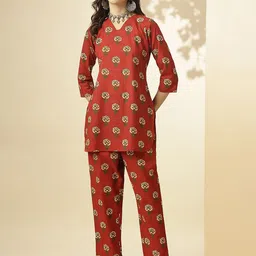 HRITIKA Floral Printed Pure Cotton Tunic With Trousers Co-ord Set-45
