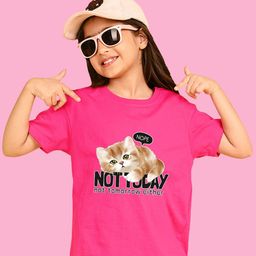 NUSYL Girls Cat & Not Printed Round Neck Short Sleeves Oversized T-shirt-picture-7