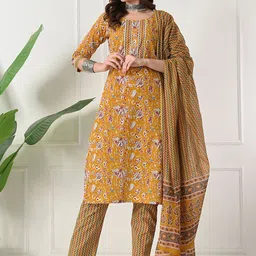 Akshatani Women Floral Printed Regular Pure Cotton Kurta with Trousers & With Dupatta-picture-4
