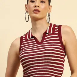Global Republic Women Horizontal Striped Shirt Collar Top-image-94