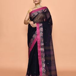 PUKU Woven Design Zari Pure Cotton Taant Saree-image-39