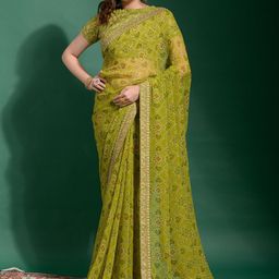 Mitera Ethnic Motifs Sequinned Poly Georgette Ikat Saree-picture-26