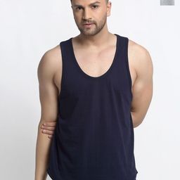 Friskers Men Pack Of 2 Grey & Navy Blue Cotton Anti-Bacterial Innerwear Vest-image-10