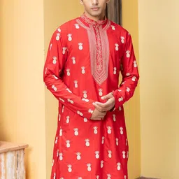 PATR Men Embroidered Regular Kurta with Trousers & With Dupatta image 4