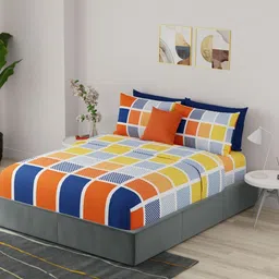 United Colors of Benetton Blue & White Geometric 210 TC King Bedsheet with 2 Pillow Covers-picture-37