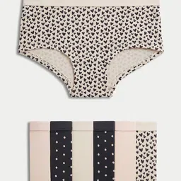 Marks & Spencer Girls Pack Of 7 Printed Mid-Rise Anti-Microbial Hipster Briefs-image-34