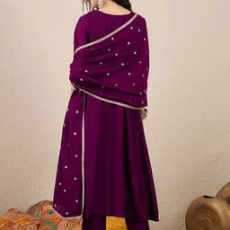 VredeVogel Women Ethnic Motifs Embroidered Sequinned Anarkali Kurta With Trousers &Dupatta image 3