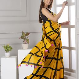 JAIPURI PRINT Checked Pure Cotton Block Print Saree image 2
