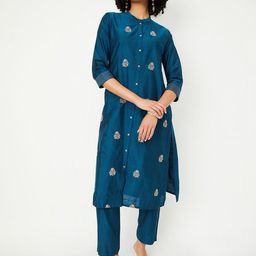 max Floral Embroidered Straight Thread Work Kurta With Trousers-picture-7