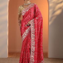 Libas Bandhani Embroidered Silk Blend Saree-image-16