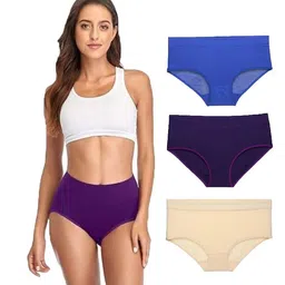 YOU FOREVER Pack Of 3 High-Rise Hipster Briefs - YF-3HWPNT-BLU-PPL-SKN-S-picture-46