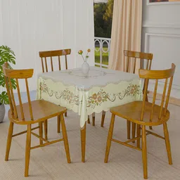 Kuber Industries White & Green Ethnic Motifs Waterproof 4-Seater Square Table Cover-28