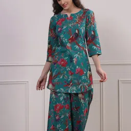 NIJANAND TEXTILE Floral Printed Pure Cotton Top With Trousers Night Suit-picture-13