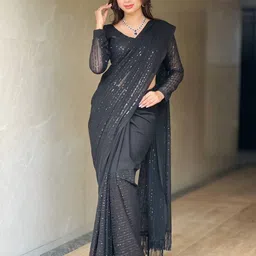 HERE&NOW Embellished Sequinned Saree With Blouse Piece-11