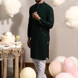 Atly Men Embroidered Regular Sequinned Kurta with Pyjamas image 3