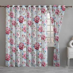 ANA White & Maroon 3 Pieces Floral Printed Room Darkening Cotton Door Curtain-52