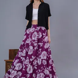 SUNEKH Self-Design Cotton Flared Maxi Skirt-33