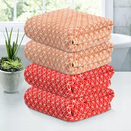 Kuber Industries Red & White 4 Pieces Printed Microfiber 280 GSM Bath Towels-85