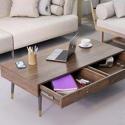 HEXA RED Brown Textured Wooden Rectangle Coffee Table-57