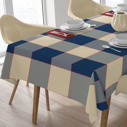 HOME COLORS.IN Beige & Blue Checked Cotton 8-Seater Table Cover-picture-47