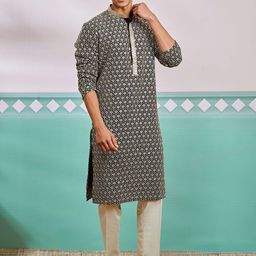 VASTRAMAY Men Ethnic Motifs Embroidered Regular Sequinned Kurta with Trousers-picture-35