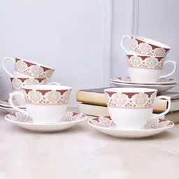 UPC Set of 6 Pieces Ceramic Glossy Cups 180ml & Saucer-55
