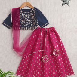 The Magic Wand Girls Floral Embroidered Zari Ready to Wear Lehenga & Blouse With Dupatta-58