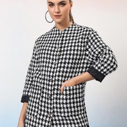 Kotty Women Checked Mandarin Collar Single-Breasted Overcoat-43