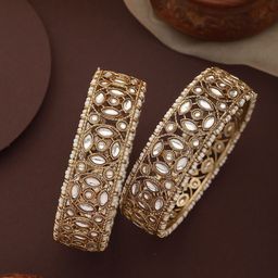 T4 JEWELS Set Of 2 Gold-PlatedStone-Studded Bangles-image-70