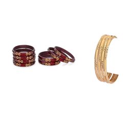 SOMIL Set Of 12 Maroon Alloy Artificial Stones & Beads Bangles-picture-20