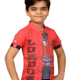 BAESD Boys Classic Regular Fit Band Collar Typography Printed Cotton Casual Shirt-image-60