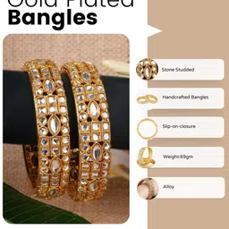Anouk Set Of 2 Gold-Plated Kundan-Studded Bangles image 2
