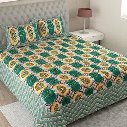 Bombay Spreads Grey & Green Floral Cotton 180 TC King Bedsheet Set 2.74 m X 2.20 m-image-60