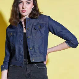 DIMPY GARMENTS Women Lightweight Denim Jacket with Patchwork-image-100